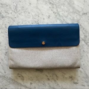Paravel clutch pouch in blue leather and canvas